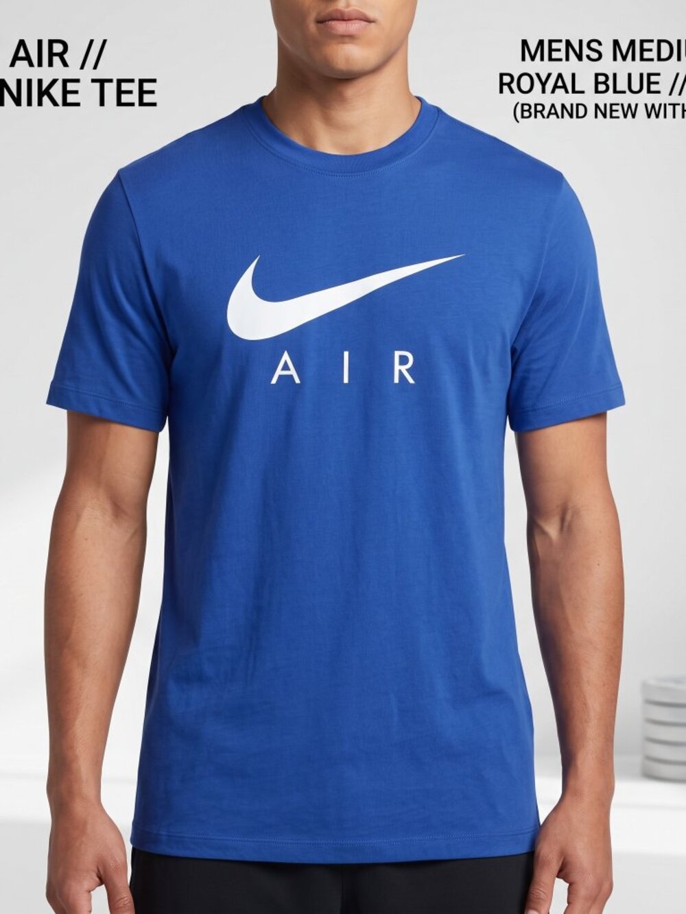 Nike Air Mens T-Shirt Blue White Swoosh Graphic Tee Medium NWT BV0626-480